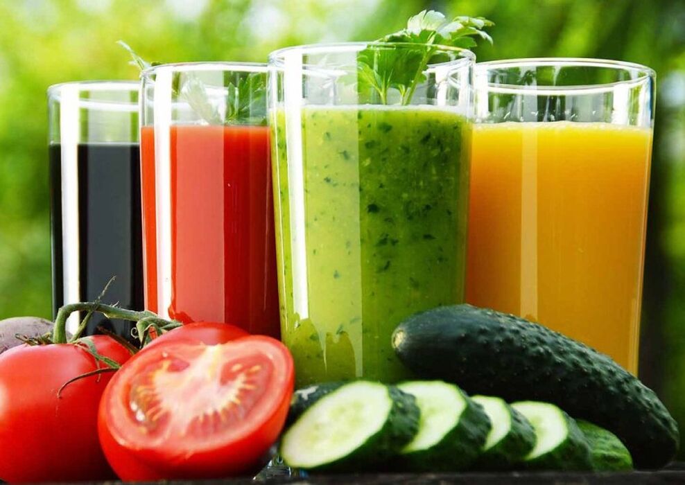 sucos e vegetais são alimentos saudáveis ​​para o rejuvenescimento da pele